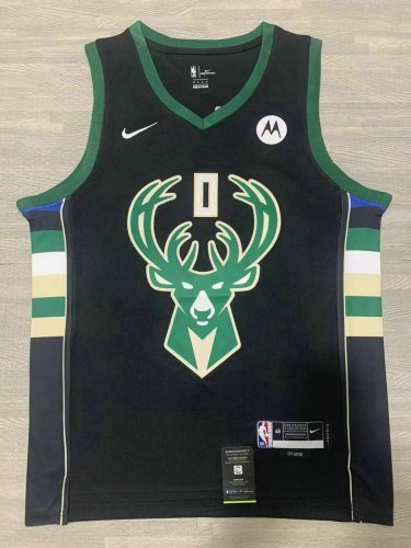 Maillot de Basket #0 Lillard Milwaukee Bucks 2022-23 Noir Brodé